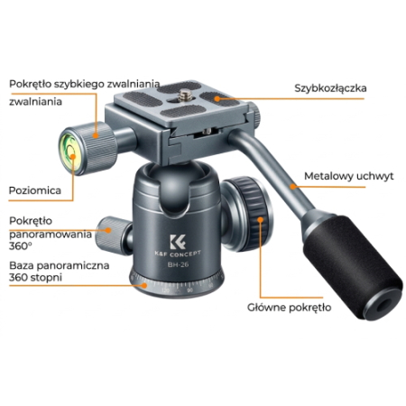 K&F Concept KF31.049V1 BH-26 - panoramiczna głowica kulowa z rączką video